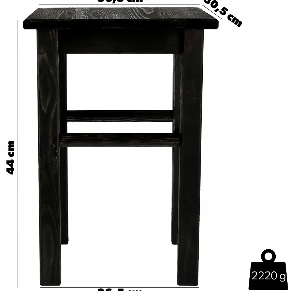 KADAX Tabouret de Cuisine en Bois Tabouret Chaise 43,5 cm Noir Massif