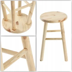 KADAX Tabouret de Cuisine en Bois Tabouret Chaise 46 cm Pin Massif