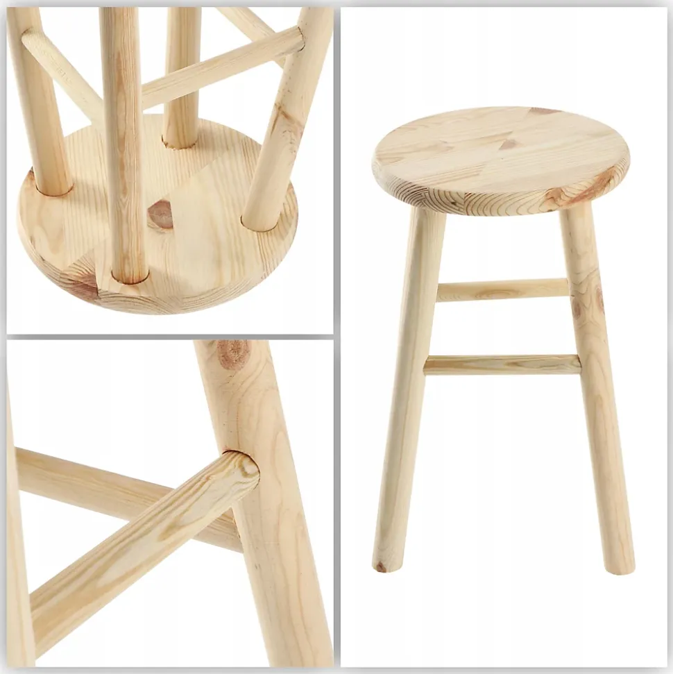 KADAX Tabouret de Cuisine en Bois Tabouret Chaise 46 cm Pin Massif