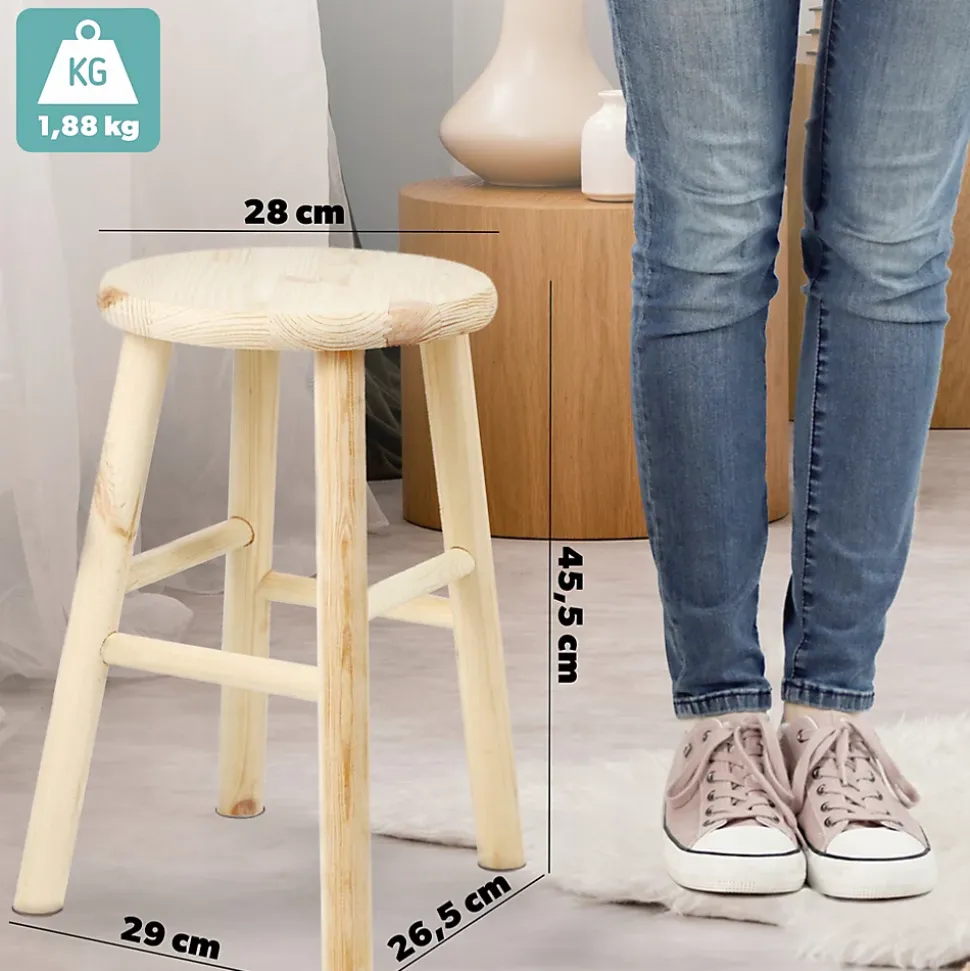 KADAX Tabouret de Cuisine en Bois Tabouret Chaise 46 cm Pin Massif