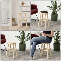 KADAX Tabouret de Cuisine en Bois Tabouret Chaise 46 cm Pin Massif