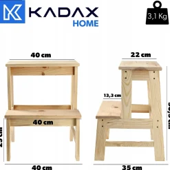 KADAX Tabouret De Cuisine En Bois Plateforme 50cm Avec Marche Solide