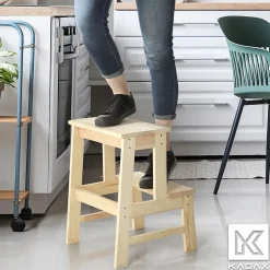 KADAX Tabouret De Cuisine En Bois Plateforme 50cm Avec Marche Solide