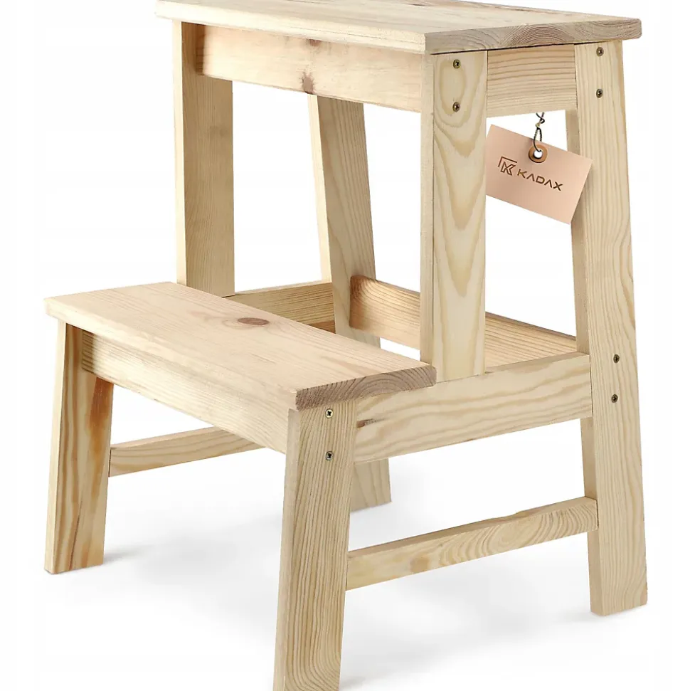 KADAX Tabouret De Cuisine En Bois Plateforme 50cm Avec Marche Solide