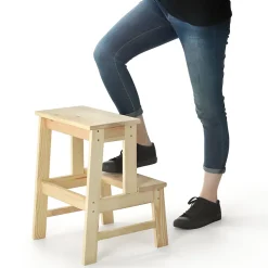 KADAX Tabouret De Cuisine En Bois Plateforme 50cm Avec Marche Solide