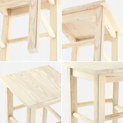 KADAX Tabouret de cuisine en bois massif naturel 43,5 cm