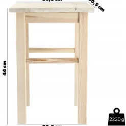 KADAX Tabouret de cuisine en bois massif naturel 43,5 cm