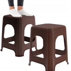 KADAX Tabouret Tabouret de Cuisine Rotin Marron 2 pcs