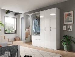 Kai - Armoire haute (L/H/P : 30x193x34 cm) en imitation blanc et blanc brillant