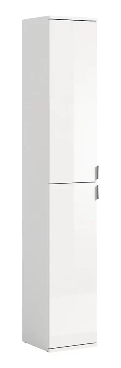 Kai - Armoire haute (L/H/P : 30x193x34 cm) en imitation blanc et blanc brillant
