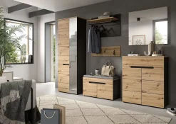 Kai - Armoire vestiaire (L/H/P : 65x190x37 cm) en imitation basalte gris et imitation Artisan