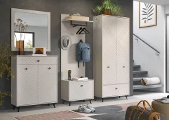 Kai - Armoire vestiaire (L/H/P : 80x190x35 cm) en mélaminé beige sable et embouti mat beige sable