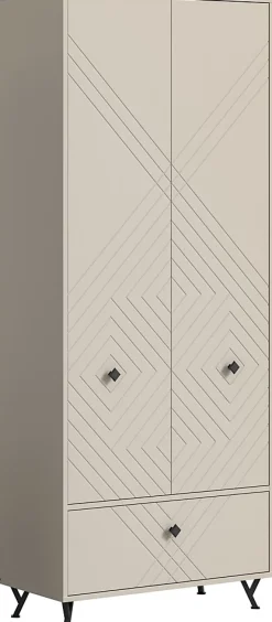 Kai - Armoire vestiaire (L/H/P : 80x190x35 cm) en mélaminé beige sable et embouti mat beige sable