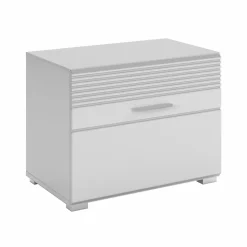 Kai - Banc (L/H/P : 60x47x37 cm) en imitation blanc et blanc brillant embouti