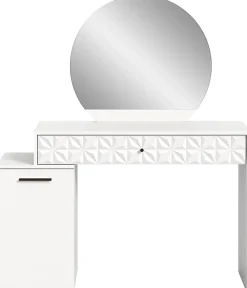 Kai - Coiffeuse (L/H/P : 117x138x42 cm) en mélaminé blanc et blanc brillant