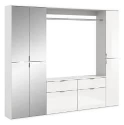 Kai - Combinaison de penderies (L/H/P : 212x193x34 cm) en imitation blanc et blanc brillant