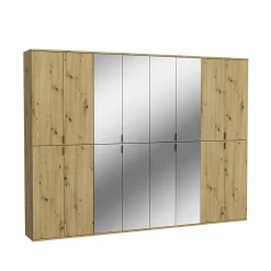 Kai - Combinaison de vestiaires (L/H/P : 244x193x34 cm) en imitation chêne Artisan / verre miroir