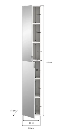 Kai - Combinaison de vestiaires (L/H/P : 60x193x34 cm) en imitation chêne Artisan / verre miroir