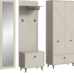 Kai - Combinaison de vestiaires (L/H/P : 215x190x35 cm) en mélaminé beige sable et embouti mat beige sable