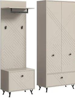 Kai - Combinaison de vestiaires (L/H/P : 195x190x35 cm) en mélaminé beige sable et embouti mat beige sable