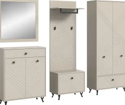 Kai - Combinaison de vestiaires (L/H/P : 250x190x35 cm) en mélaminé beige sable et embouti mat beige sable