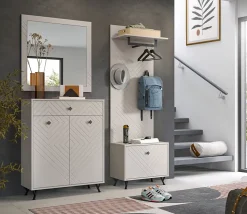 Kai - Combinaison de vestiaires (L/H/P : 195x190x35 cm) en mélaminé beige sable et embouti mat beige sable