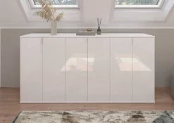 Kai - Combinaison de vestiaires (L/H/P : 122x99x34 cm) en imitation blanc et blanc brillant