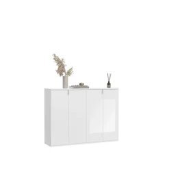 Kai - Combinaison de vestiaires (L/H/P : 122x99x34 cm) en imitation blanc et blanc brillant