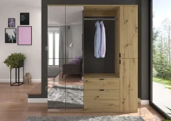 Kai - Combinaison de vestiaires (L/H/P : 152x193x34 cm) en imitation chêne Artisan / verre miroir