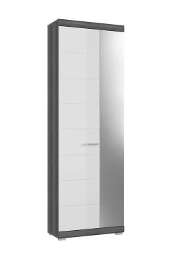Kai - Vestiaire (L/H/P : 62x197x37 cm) en imitation argent fumé et blanc brillant embouti