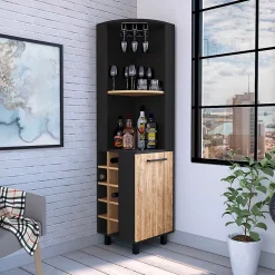 Kaia meuble bar angle avec porte et rangement bouteilles