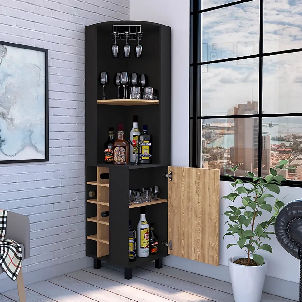 Kaia meuble bar angle avec porte et rangement bouteilles