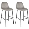 KANPE - Ensemble Table de Bar avec Etagères + 2 Tabourets Velours Côtelé Gris Konae