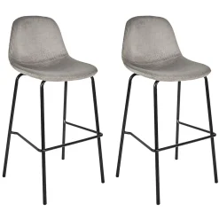 KANPE - Ensemble Table de Bar avec Etagères + 2 Tabourets Velours Côtelé Gris Konae
