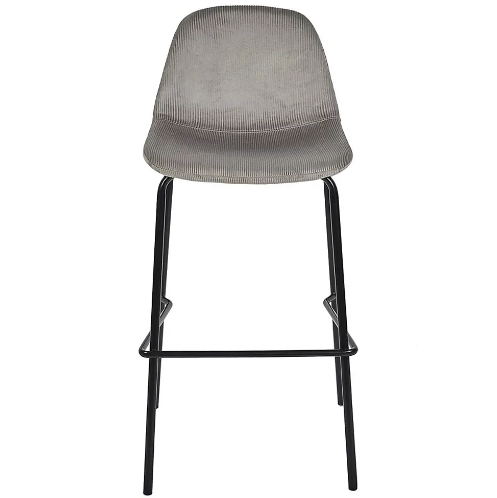 KANPE - Ensemble Table de Bar avec Etagères + 2 Tabourets Velours Côtelé Gris Konae