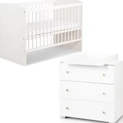 KAROLINA II Ensemble lit bébé 120x60 et commode à langer 3 tiroirs Blanc