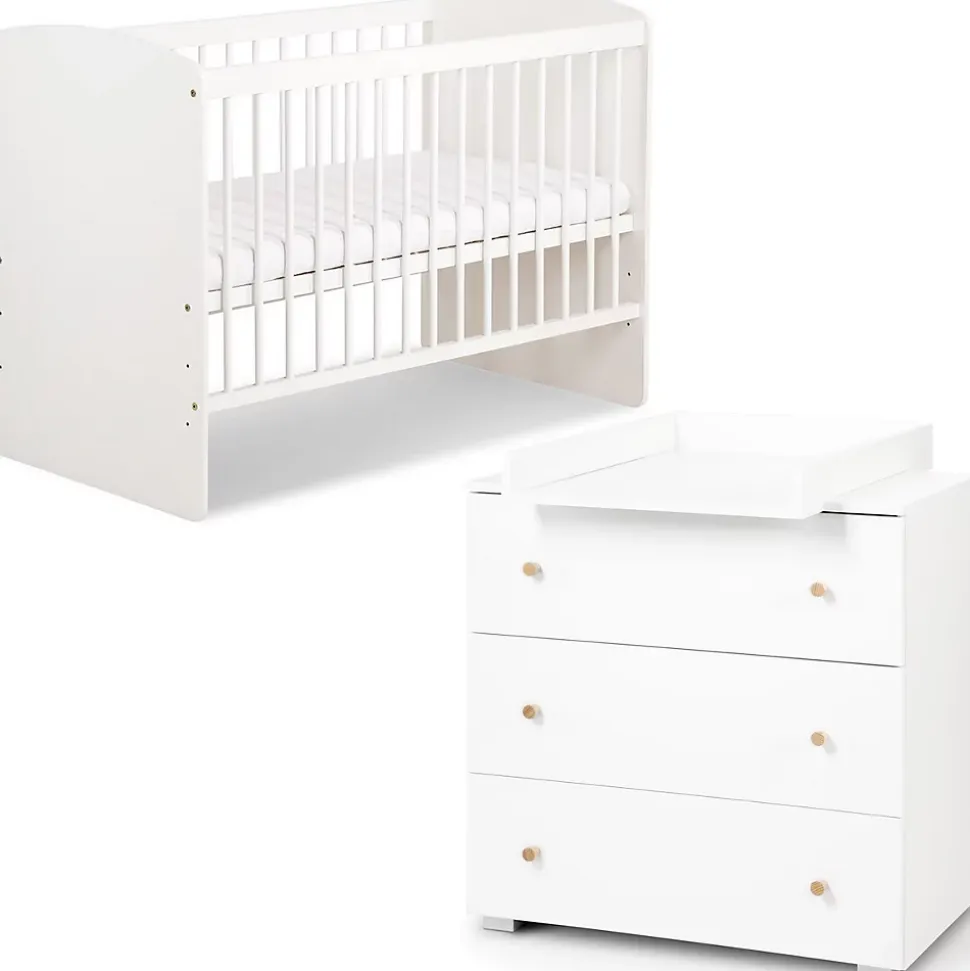 KAROLINA II Ensemble lit bébé 120x60 et commode à langer 3 tiroirs Blanc