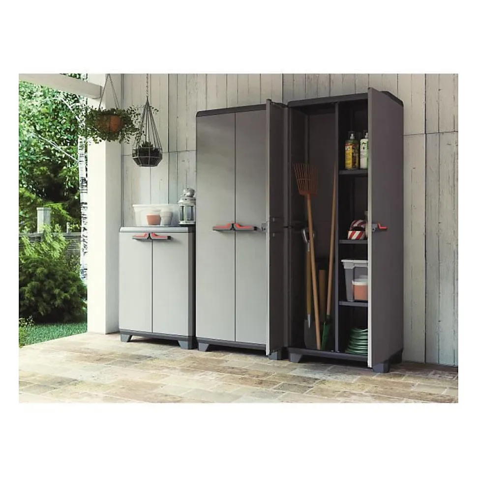 KETER - Armoire basse Stilo - 68 x 39 x 90 cm - Gris Noir Rouge