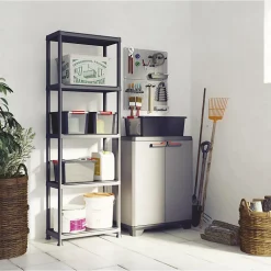 KETER - Armoire basse Stilo - 68 x 39 x 90 cm - Gris Noir Rouge
