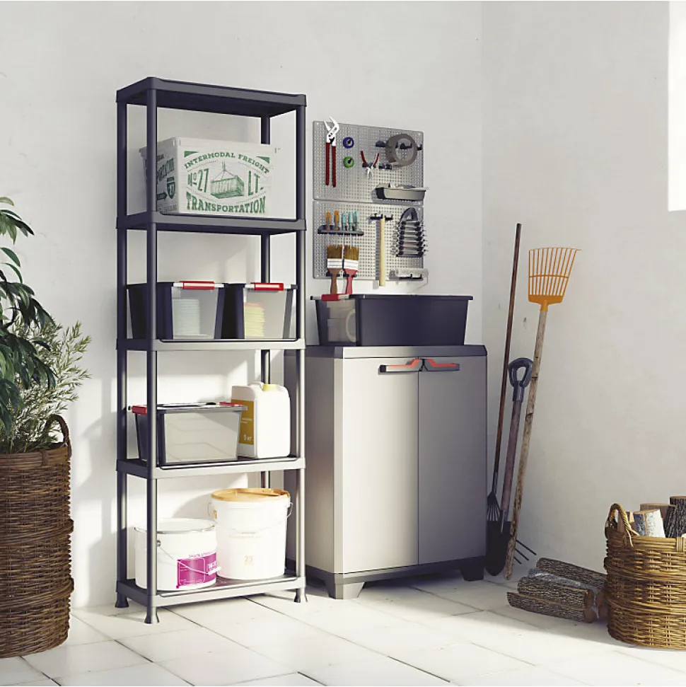 KETER - Armoire basse Stilo - 68 x 39 x 90 cm - Gris Noir Rouge