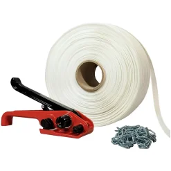 Kit 1 Feuillard de cerclage tressé 19 mm x 500 m + 250 boucles OFFERTES + 1 tendeur - Résistance 750kg - TECPLAST KFT1