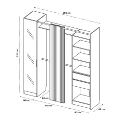 Kit dressing 1 colonne miroir effet chêne Sindora H. 220 x L. 200 x P. 50 cm.