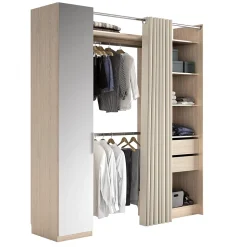 Kit dressing 1 colonne miroir effet chêne Sindora H. 220 x L. 200 x P. 50 cm.