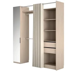 Kit dressing 1 colonne miroir effet chêne Sindora H. 220 x L. 200 x P. 50 cm.