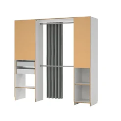 Kit dressing 1 colonne miroir blanc avec rideau Tvilum H. 200,4 x L. 200 x P. 52,1 cm