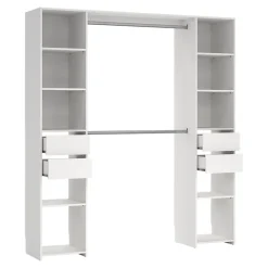Kit dressing 2 colonnes avec tiroirs et 2 barres penderie blanc H.200 x L.180 cm