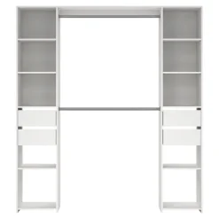 Kit dressing 2 colonnes avec tiroirs et 2 barres penderie blanc H.200 x L.180 cm