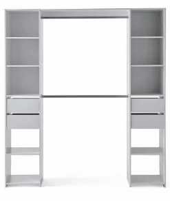 Kit dressing 2 colonnes avec tiroirs et 2 barres penderie blanc H.200 x L.180 cm