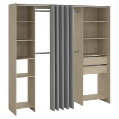 Kit dressing 2 colonnes réversibles avec rideau Dalvine décor chêne H. 200,4 x L. 200 x P. 48,25 cm