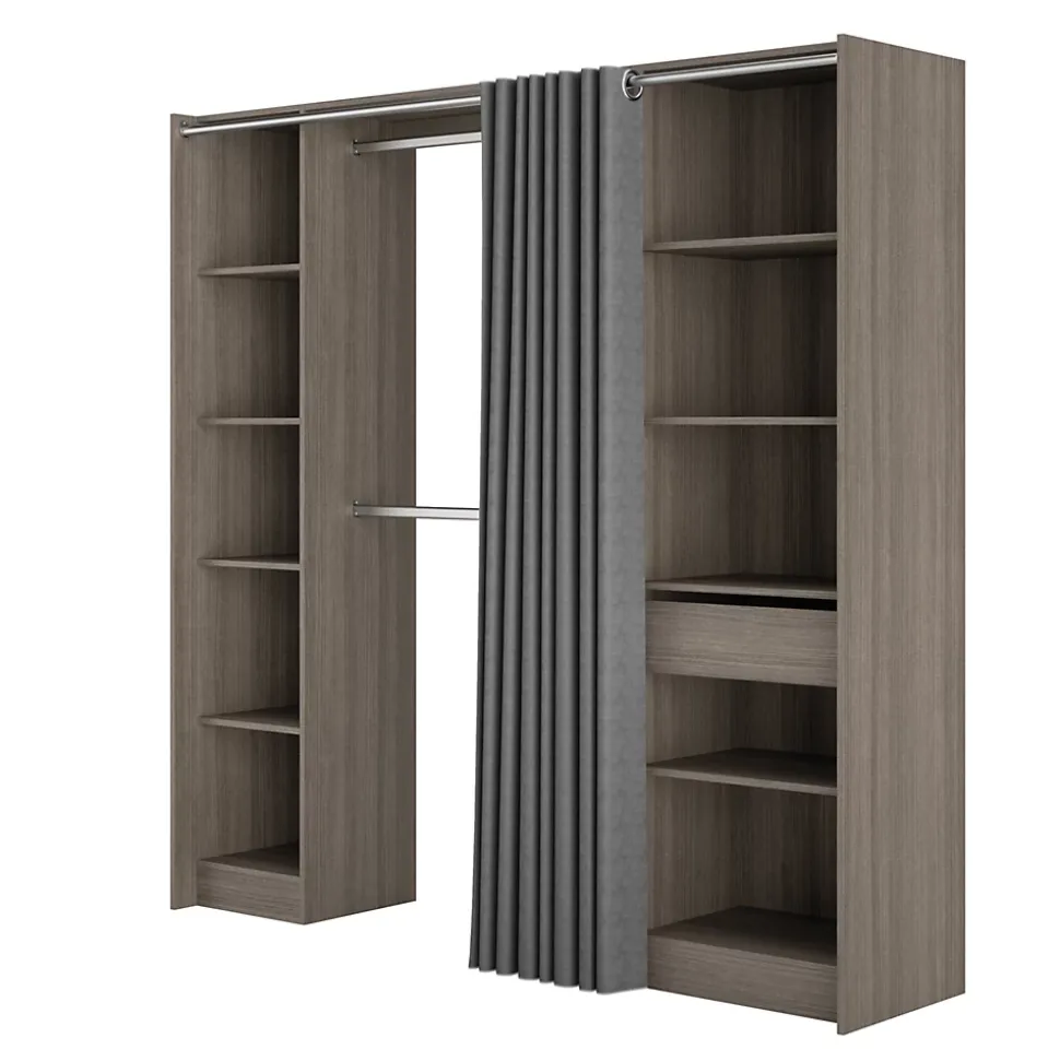 Kit dressing 2 colonnes réversibles avec rideau Eklips II décor chêne grisé H. 200 x L. 200 x p. 48 cm
